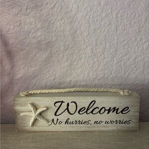 Wooden "Welcome" sign with starfish detail Beach Costal Decor
